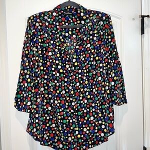 𝅺VINTAGE 1980s colorful polka dot button blouse XL/XXL bold maximalist retro